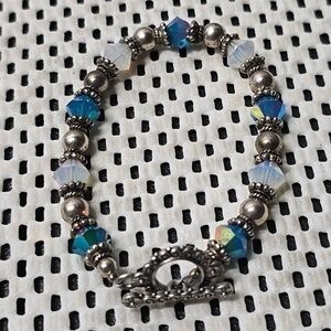 Sterling Silver Beaded Crystals And Sterling Silver Bead Bracelet Toogel Clasp